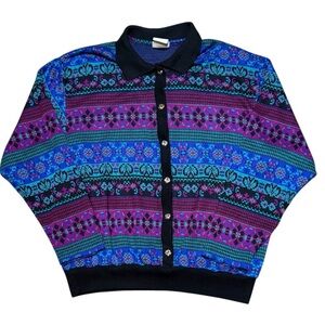 Koret Vintage Medium Multicolor Knit Button Front Collared Sweater 80s 90s